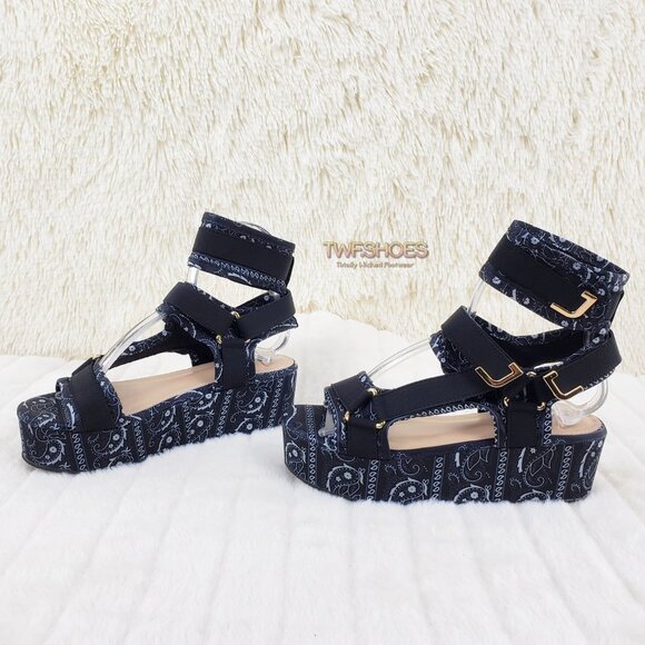 Bandanna 2" Platform Sandals harness strap shoes Black Bandana - Picture 9 of 14